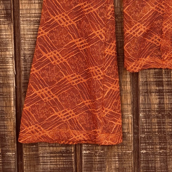 Free People Burnt Orange Mesh Bell Long Sleeve Blouse - Picture 8 of 14